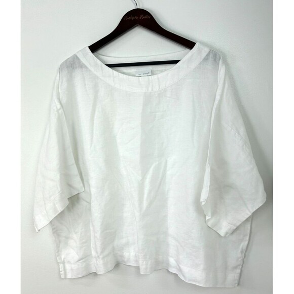 Pure Jill Linen Top Women Sz L White Boxy Oversized Blouse Lightweight 1080H4 - Picture 3 of 12